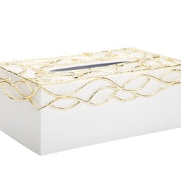 TB2736 White Tissue Box Gold Mesh design on Cover