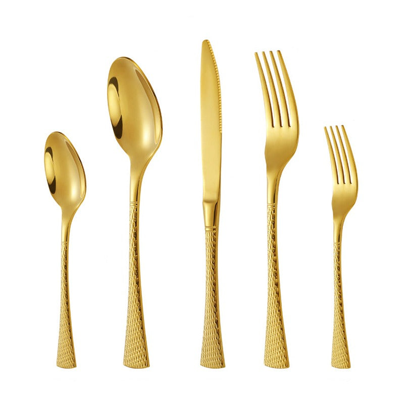 FSLM-1835G TAJ Hammered Flatware Gold Service For 4