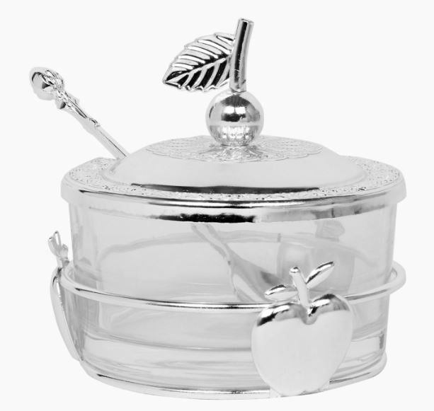 59322 Honey Dish With Apple Shapes Silver