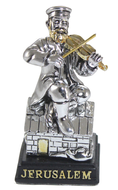 UK89362 Silvered Polyresin Hassidic Figurine Sits On Stage 8 Cm - 