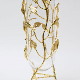 BV2454 Gold Branch Vase W/ Clear Glass Insert 14"