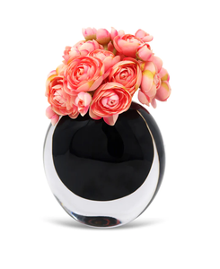 VBV4984 Double Wall Black Inlay Glass Vase With Pink Flowers