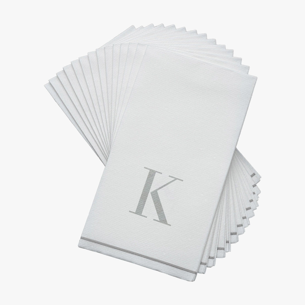 14 PK White and Silver Guest Paper Napkins  - Letter K