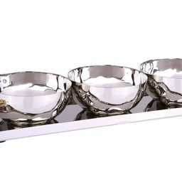 TMR59 3 Bowl Relish Dish w Rectangle Tray and Mosaic Handles, 12