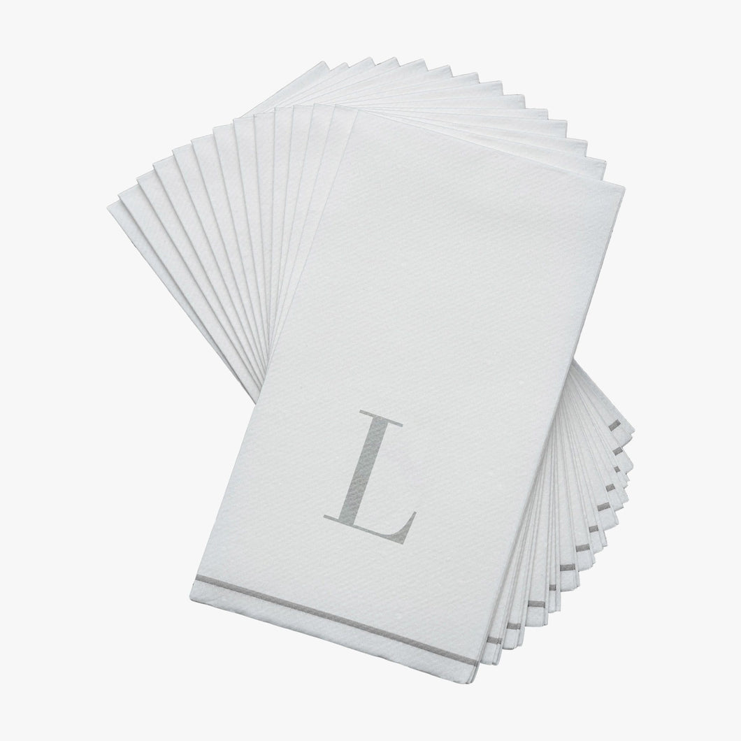 14 PK White and Silver Guest Paper Napkins  - Letter L