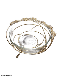 LB2191 glass bowl with gold brass design