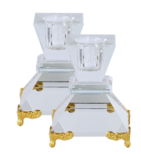 182288 Set Of Crystal Candle Holders With Gold Decorated Legs 2"