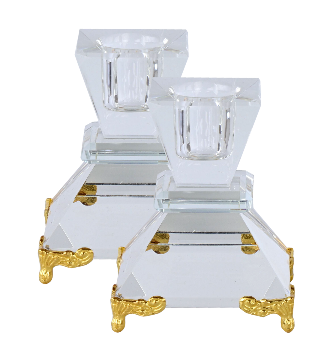 182288 Set Of Crystal Candle Holders With Gold Decorated Legs 2