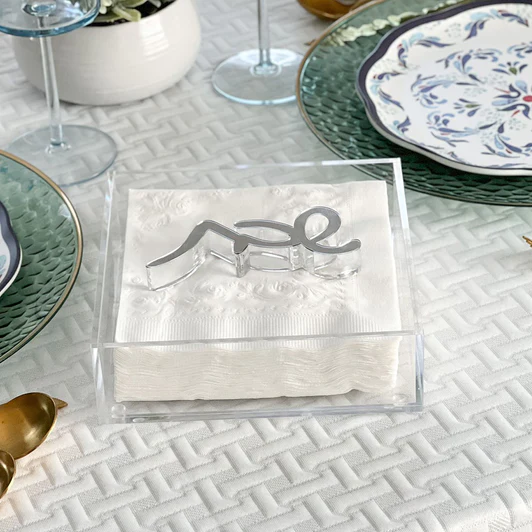 J-NHW-SL NAPKIN HOLDER WITH SILVER WORD