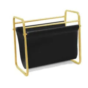 344458 Gold- Colored Metal and Leather Magazine Holder