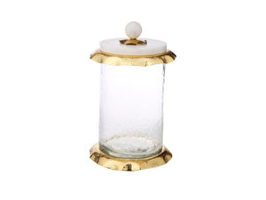 MGJ874 Medium Glass Canister with Marble and Gold Lid - 4.75" D x 6.25" H