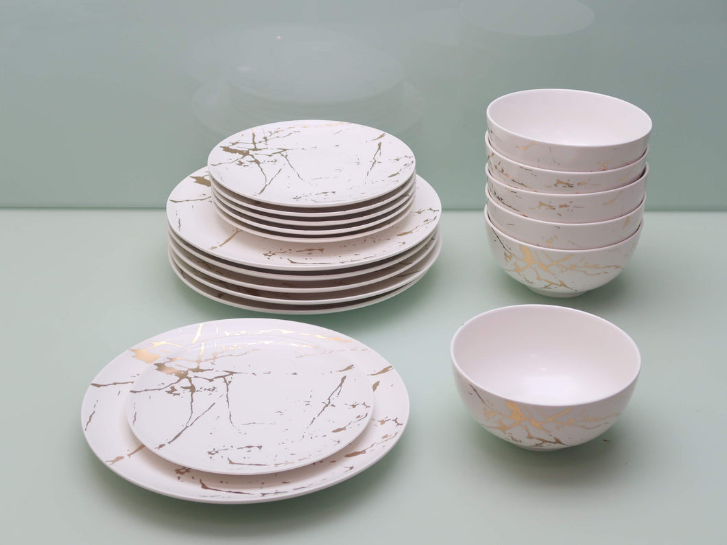 Danico Service For 6 White Marble Gold Dinnerware