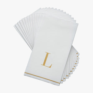 14 PK White and Gold Guest Paper Napkins  - Letter L