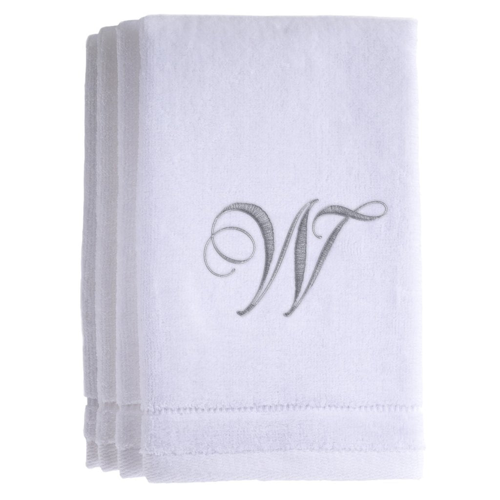 W - Cotton velour monogram towel - White