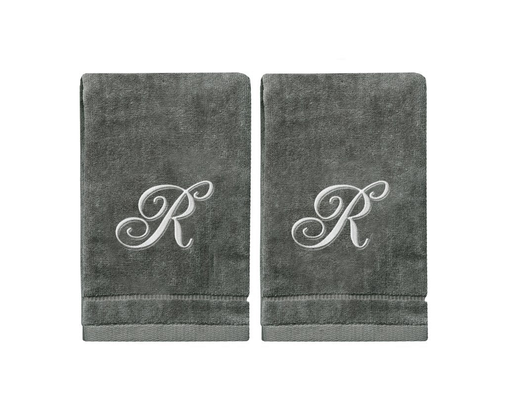 Silver Embroidered Monogrammed Towels - Initial R