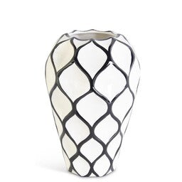 17592A-2 | 13.25 Inch White w/Black Diamond Pattern Ceramic Vase