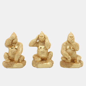 15879-01 Resin, S/3 Hear, Speak, See No Evil Gorillas, Gold