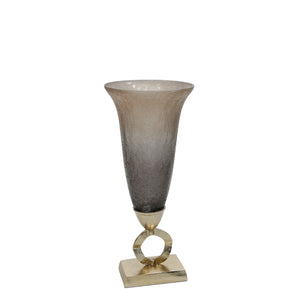 15254-01 GLASS 18"H VASE W/ ALUMINUM BASE, BRONZE/GRAY KD