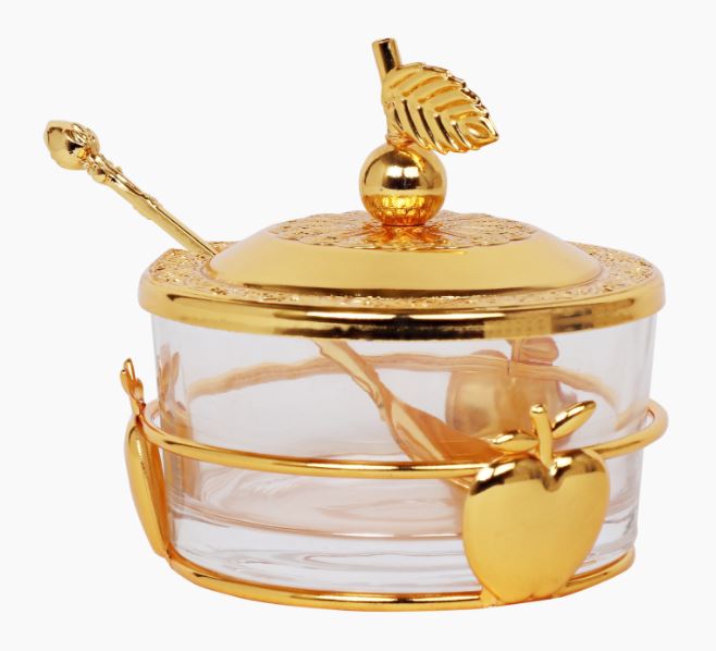 59323 Honey Dish With Apple Shapes Gold