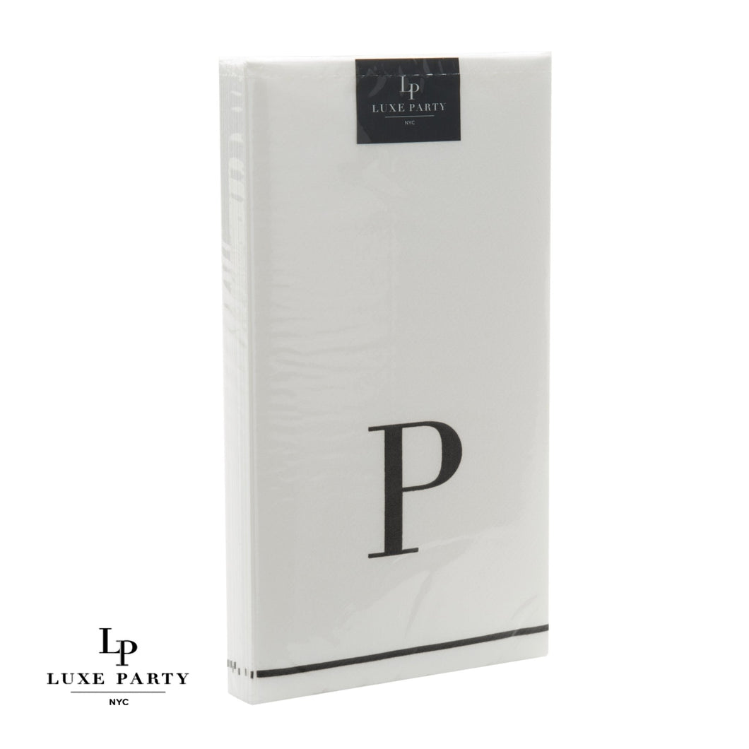 14 PK White and Black Guest Paper Napkins  - Letter P