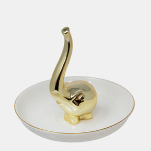 12747-15 CERAMIC 6" ELEPHANT RING HOLDER, WHITE/GOLD