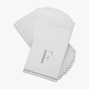 14 PK White and Silver Guest Paper Napkins  - Letter F