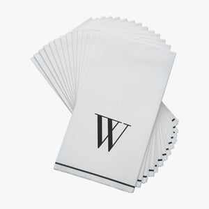 14 PK White and Black Guest Paper Napkins  - Letter W