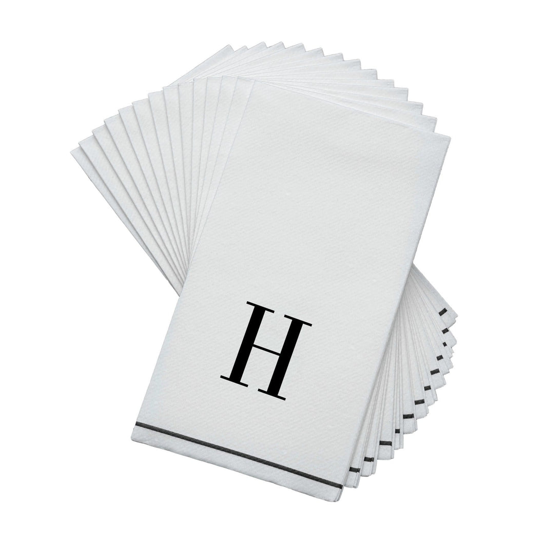 14 PK White and Black Guest Paper Napkins  - Letter H