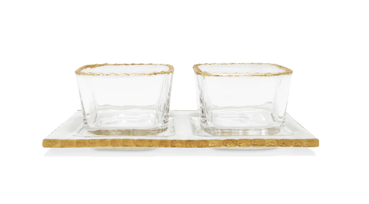 VSD2870 2 Bowl Relish Dish on Tray with Gold Rim