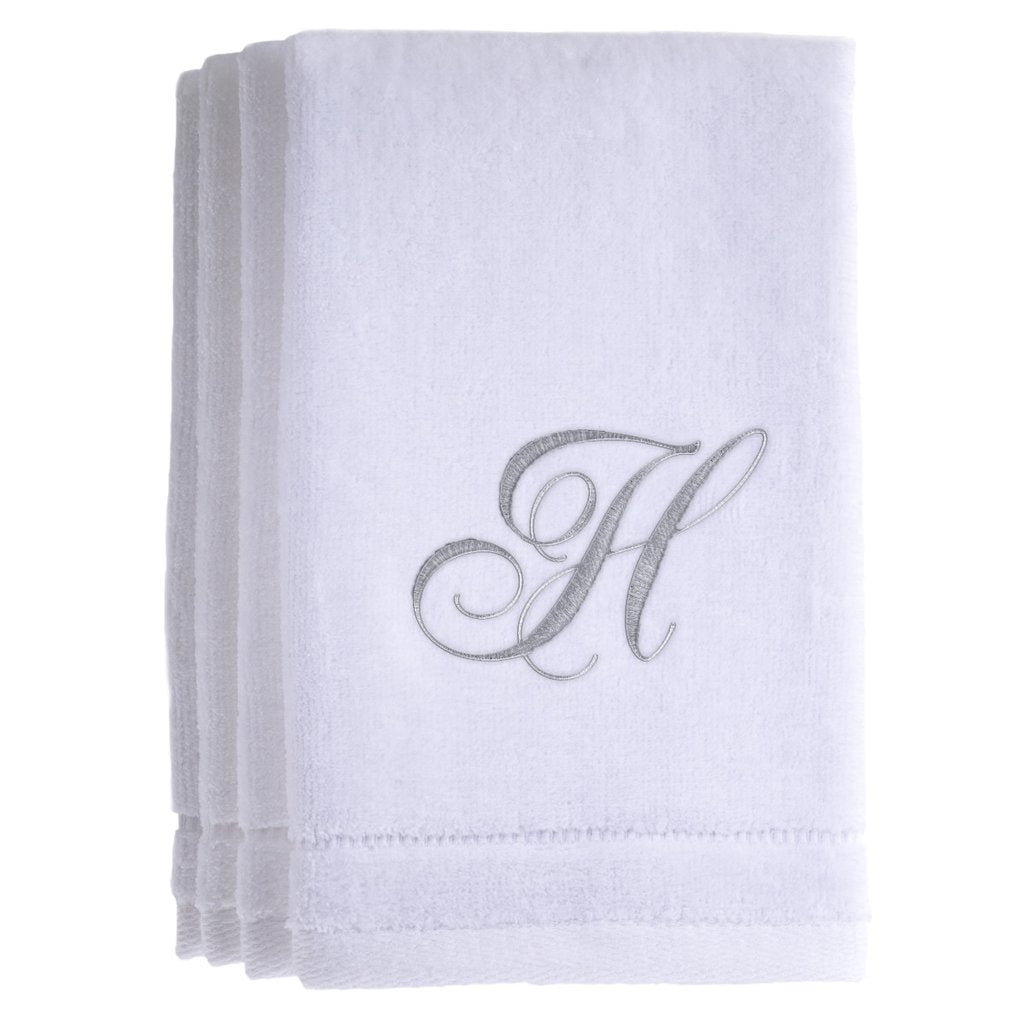 H - Cotton velour monogram towel - White