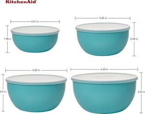 KitchenAid Plastic Prep Bowls with Lids, Set Of 4, Aqua Sky