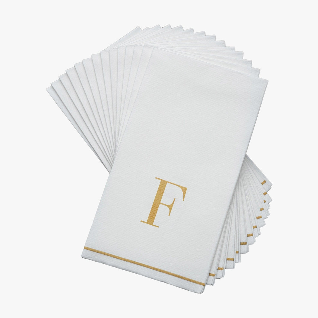 14 PK White and Gold Guest Paper Napkins  - Letter F