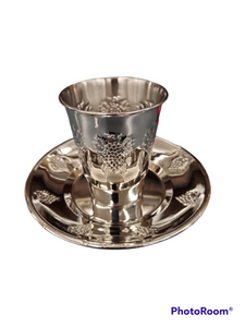 58035 Kiddush cup set stainless steel grapes 3"