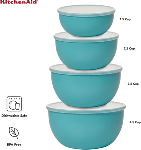 KitchenAid Plastic Prep Bowls with Lids, Set Of 4, Aqua Sky