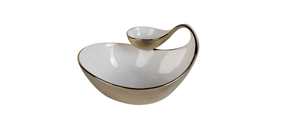 WCD4314 White Porcelain Chip and Dip Bowl Gold Edged