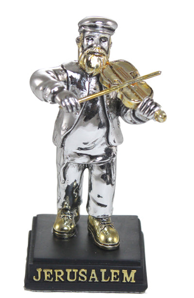 UK89363 Silvered Polyresin Hassidic Figurine Stands On Stage 9 Cm- Fiddler