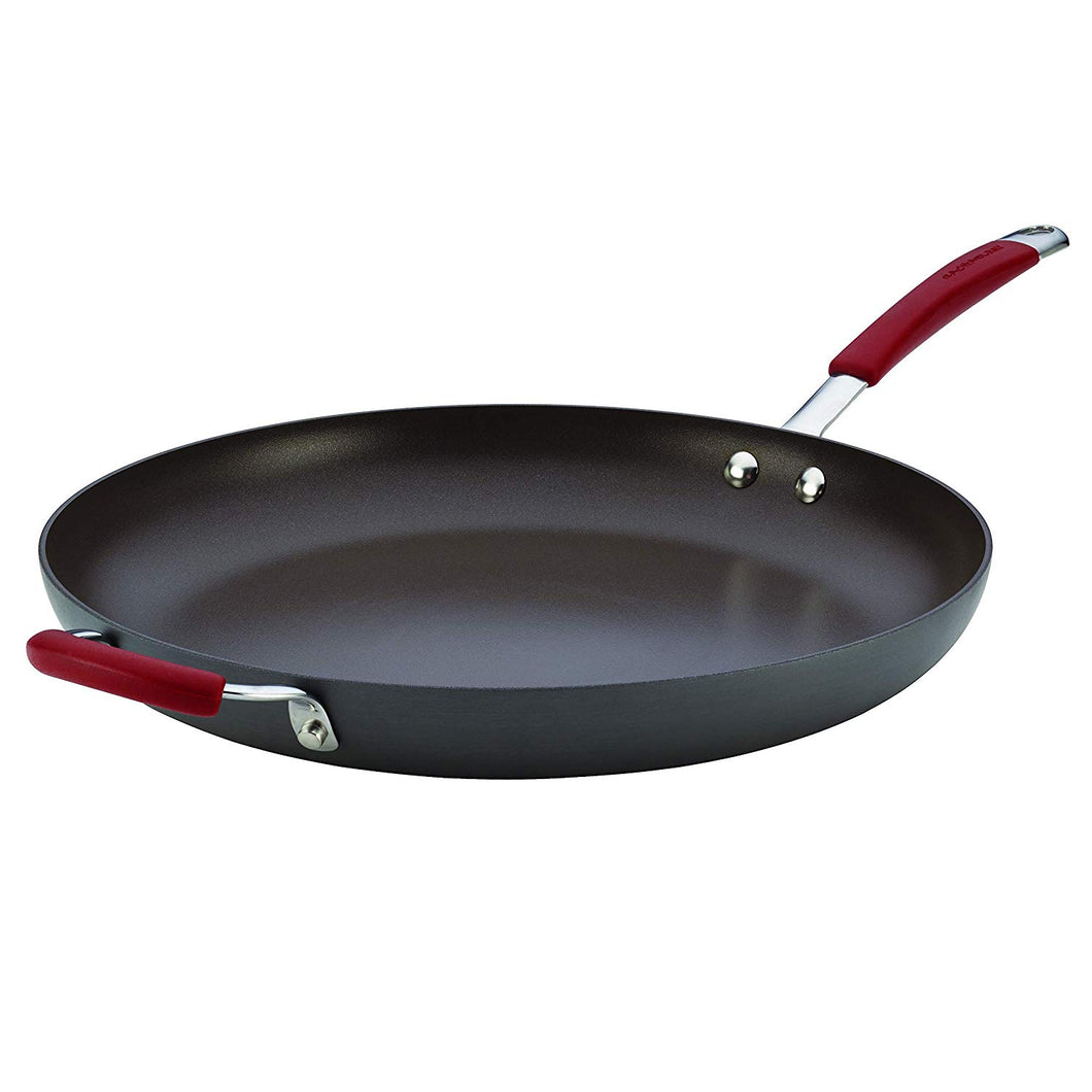 14 in. Rachael Ray Cucina Hard-Anodized Nonstick Skillet with Handle, Grey/ Cranberry Red