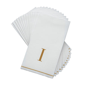 14 PK White and Gold Guest Paper Napkins  - Letter I