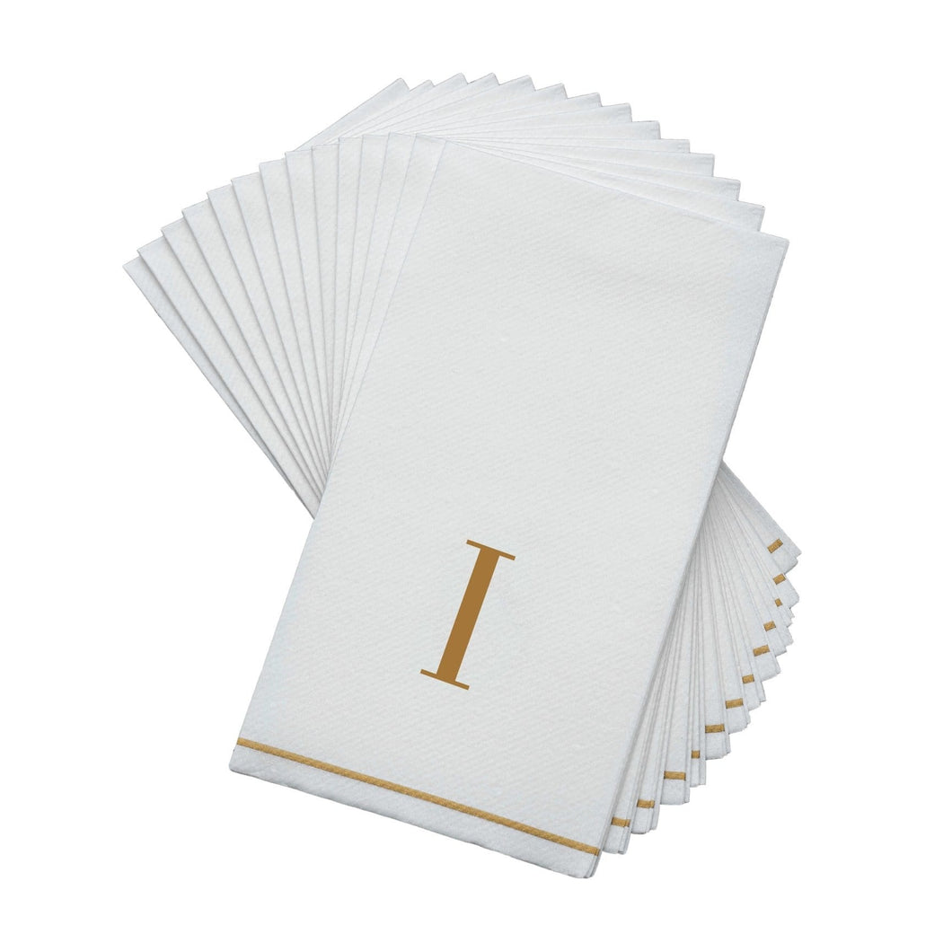 14 PK White and Gold Guest Paper Napkins  - Letter I
