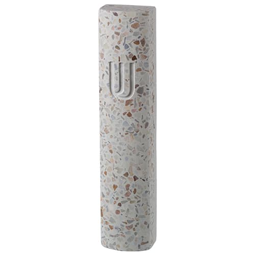 24113 Cement Mezuzah 12 Cm, Dotted White