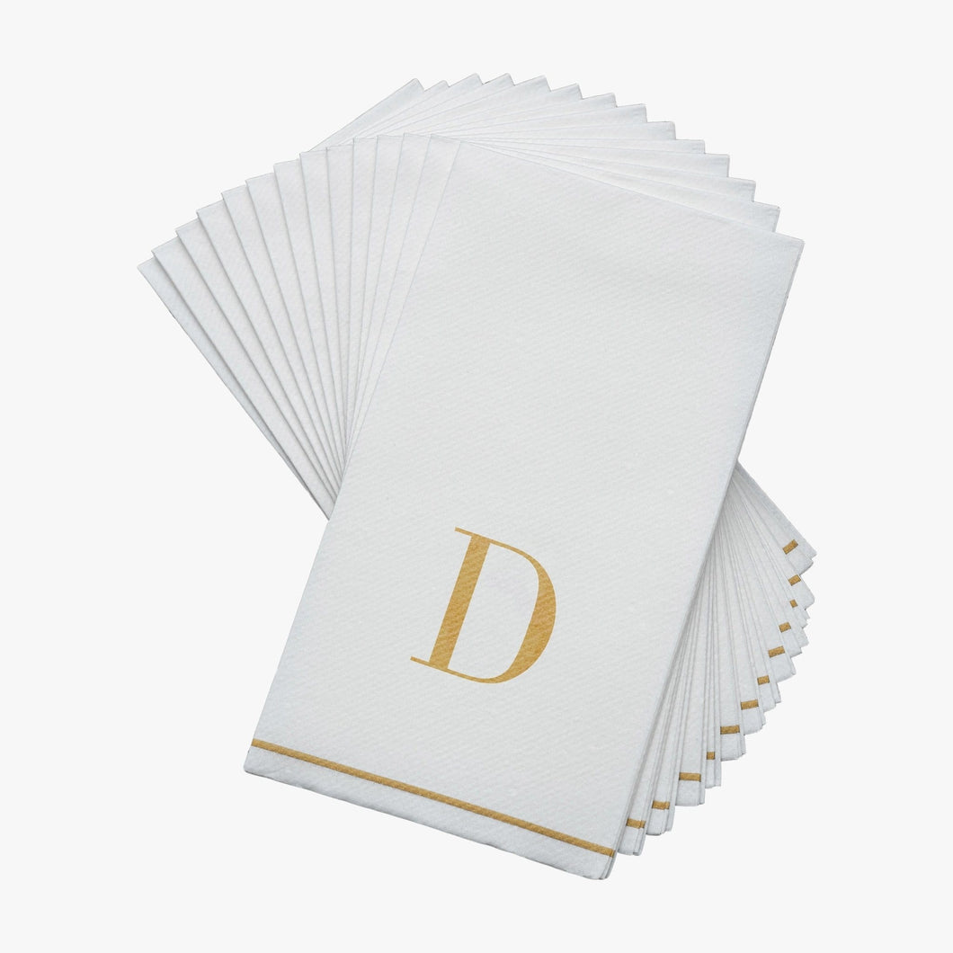 14 PK White and Gold Guest Paper Napkins  - Letter D