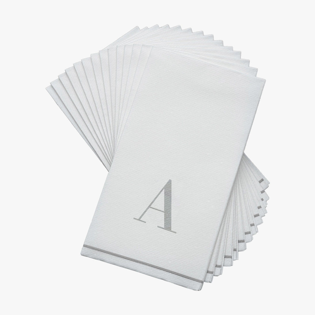 14 PK White and Silver Guest Paper Napkins  - Letter A