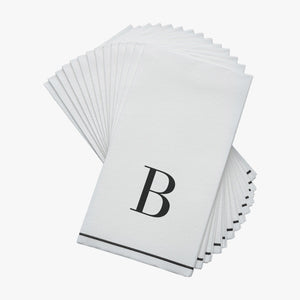 14 PK White Black Guest Paper Napkins  - Letter B