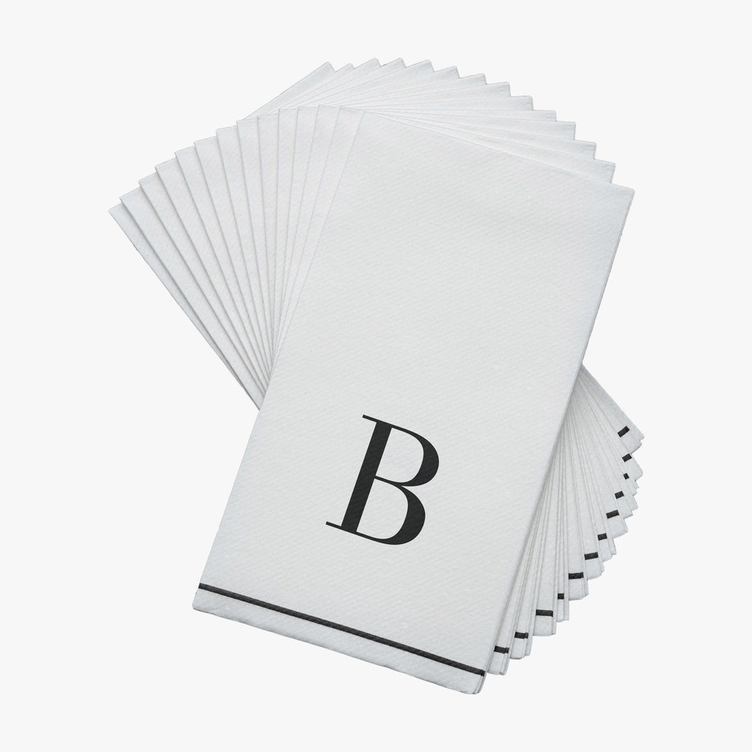 14 PK White Black Guest Paper Napkins  - Letter B