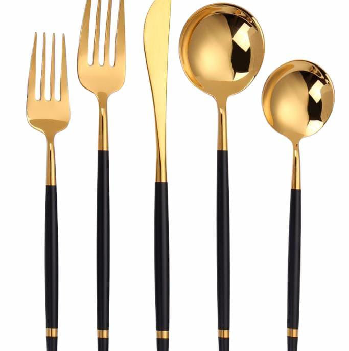 VF-55-OGB Vikko Dine - Oak, Mirror Gold And Black, 18/10 Flatware, 20 Pc Set, Service For 4