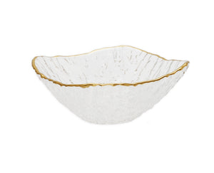 CDB2521 Crushed Glass Square Dessert Bowl with Gold Rim - 4.75"L x 4.75"W