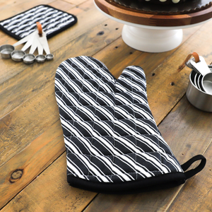 STRIPE POT MITT-BLACK