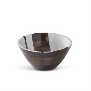 17509A-1 9.75 Inch Round Mango Wood Striped Enamel Bowl