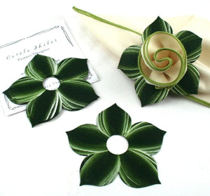 Set Of 4 Bouquet Napkin Ring-Pine /Frost