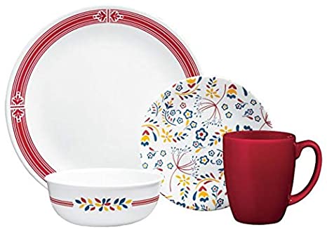 Corelle Prairie Garden Red Service For 4